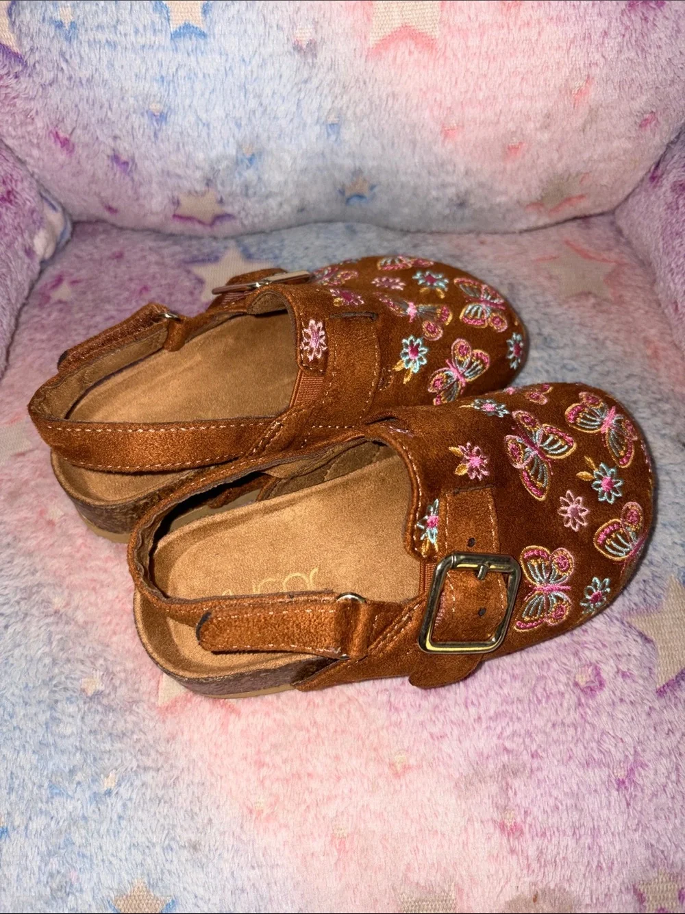 Sugar Brown Embroidered Butterfly Mary Jane Shoes